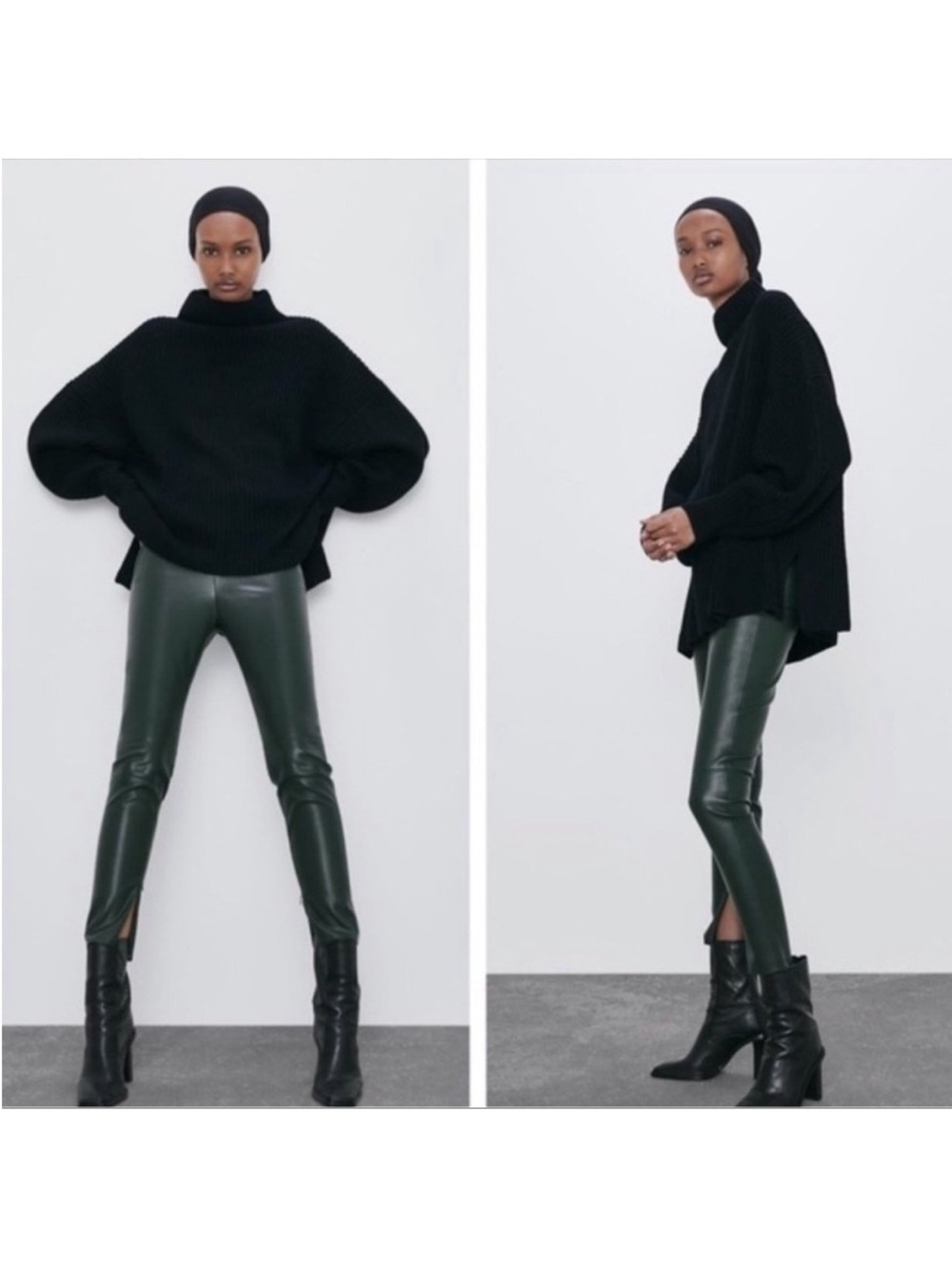 Zara Blogger Favorite Green Faux Leather Leggings Pants Ankle Zip Sz M - Picture 4 of 12